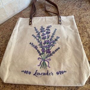 Lavender Canvas Tote Bag with Brown Handles